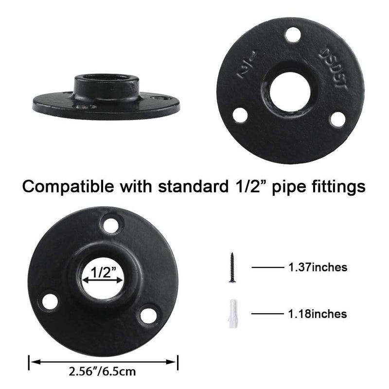 GeilSpace Floor Flange, Malleable Iron Pipe Fittings - Vintage DIY Industrial Shelving, Industrial Decor, Furniture DIY (1/2", Black) - Image 2